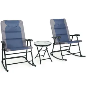 3 pcs Outdoor Folding Rocking Chair Table Set-Blue