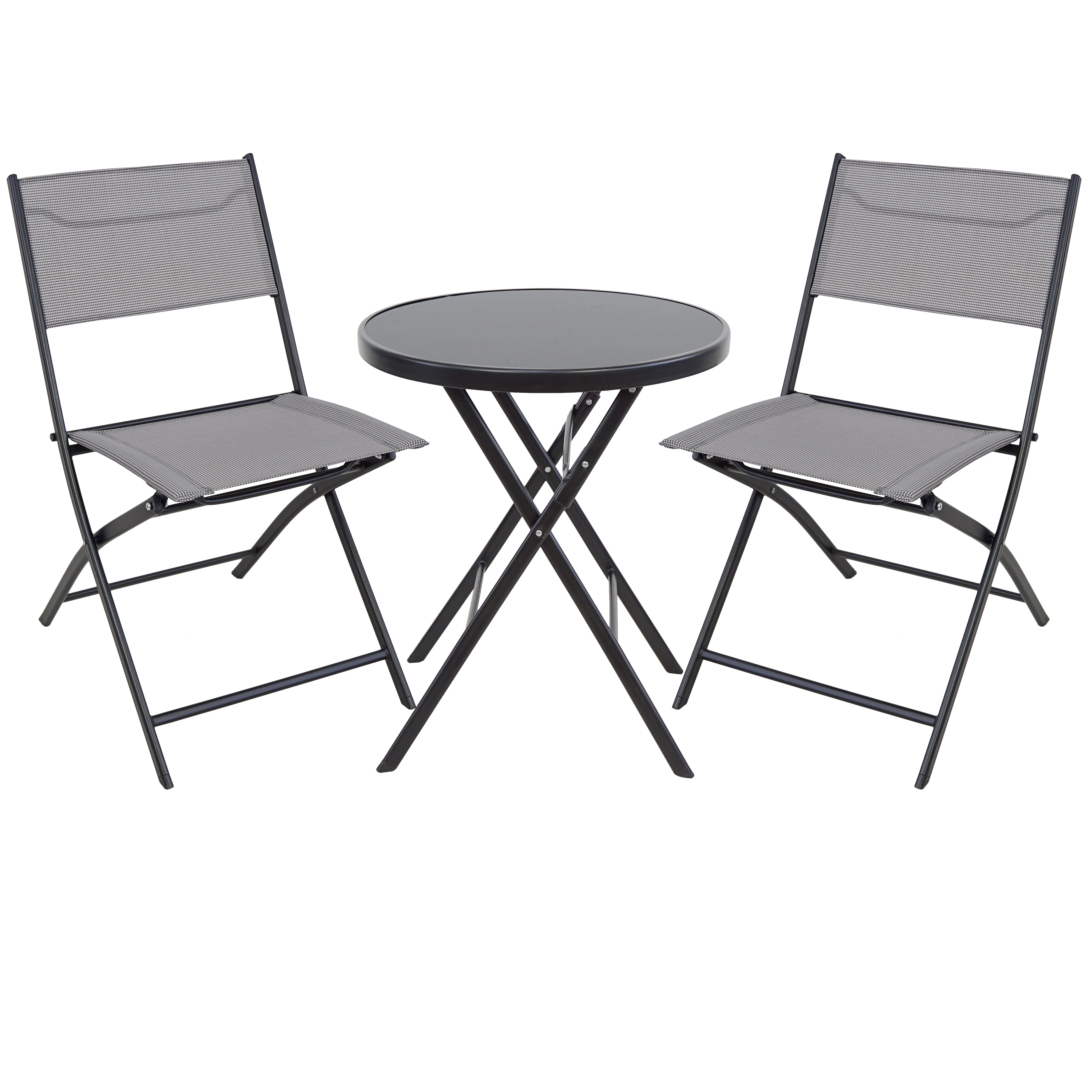 3-Piece set Portable Folding Picnic Table & two Chair Seats foldable Carrying Handle Heavy Duty Gray Party RV Patio Dining Event Camping Outdoor Activity Commercial Family Home Garden