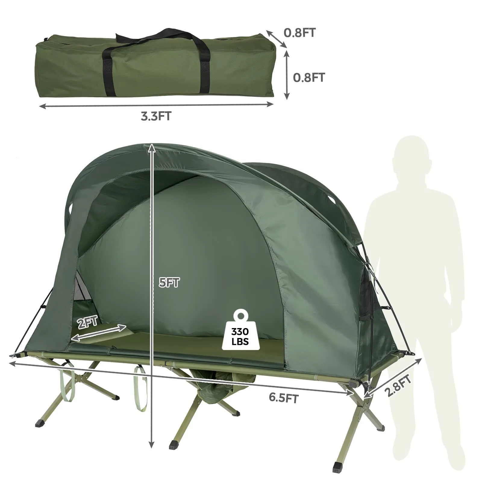 4-in-1 Camping Cot Tent for 1 Person, Foldable Elevated Tent Set, Portable Tent W/Waterproof External Cover