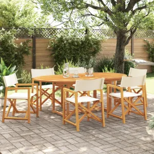 6 Piece Folding Garden Chairs Cream White Fabric