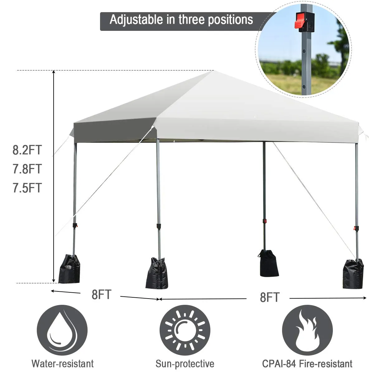 8 x 8 Ft Outdoor Pop up Canopy Tent, Outdoor Commercial Instant Shelter w/Roller Bag and Sand Bags