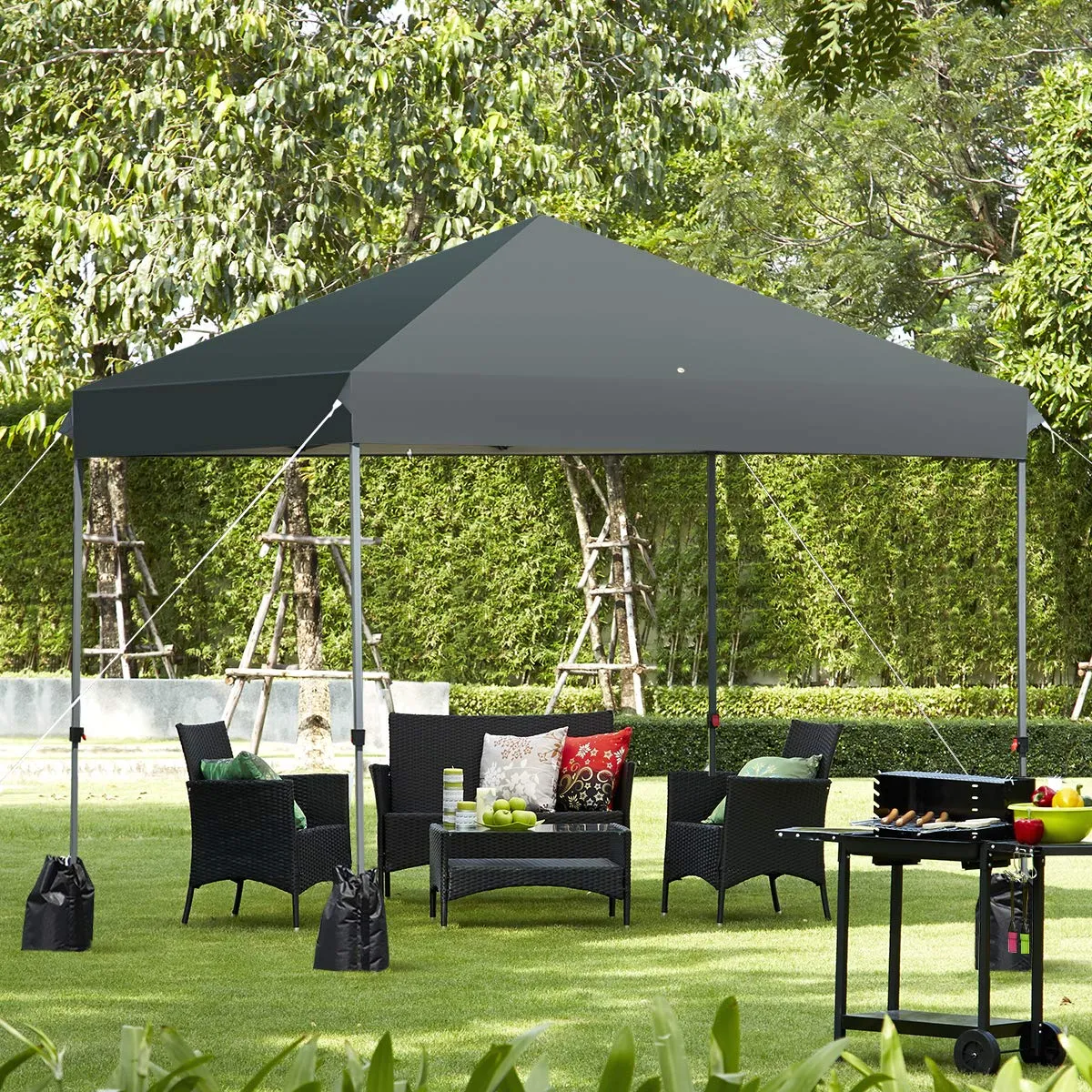 8 x 8 Ft Outdoor Pop up Canopy Tent, Outdoor Commercial Instant Shelter w/Roller Bag and Sand Bags