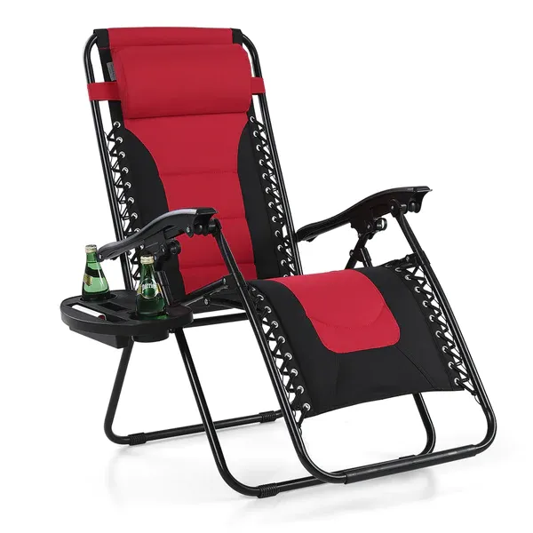 Alpha Camp Padded Zero Gravity Chair Folding Outdoor Recliner with New Upgrade Cup Holder