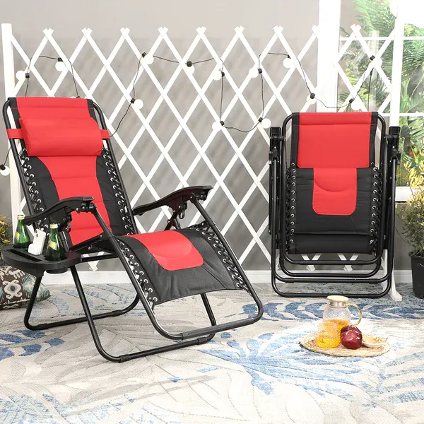 Alpha Camp Padded Zero Gravity Chair Folding Outdoor Recliner with New Upgrade Cup Holder