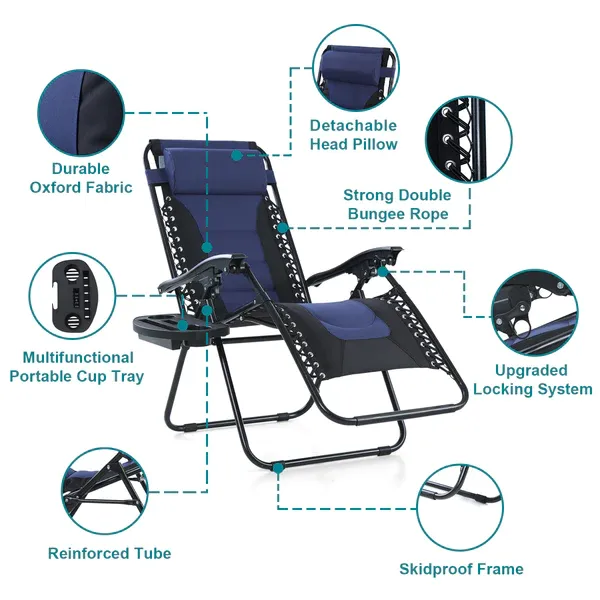 Alpha Camp Padded Zero Gravity Chair Folding Outdoor Recliner with New Upgrade Cup Holder