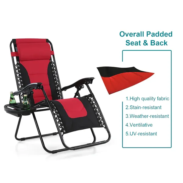 Alpha Camp Padded Zero Gravity Chair Folding Outdoor Recliner with New Upgrade Cup Holder