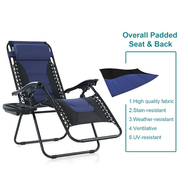 Alpha Camp Padded Zero Gravity Chair Folding Outdoor Recliner with New Upgrade Cup Holder