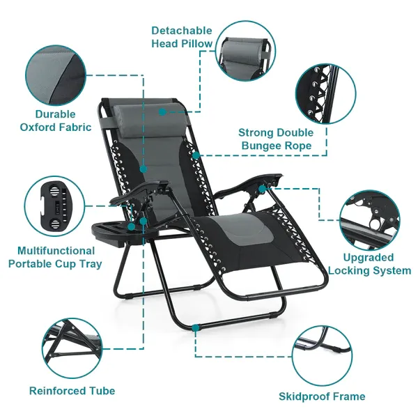 Alpha Camp Padded Zero Gravity Chair Folding Outdoor Recliner with New Upgrade Cup Holder