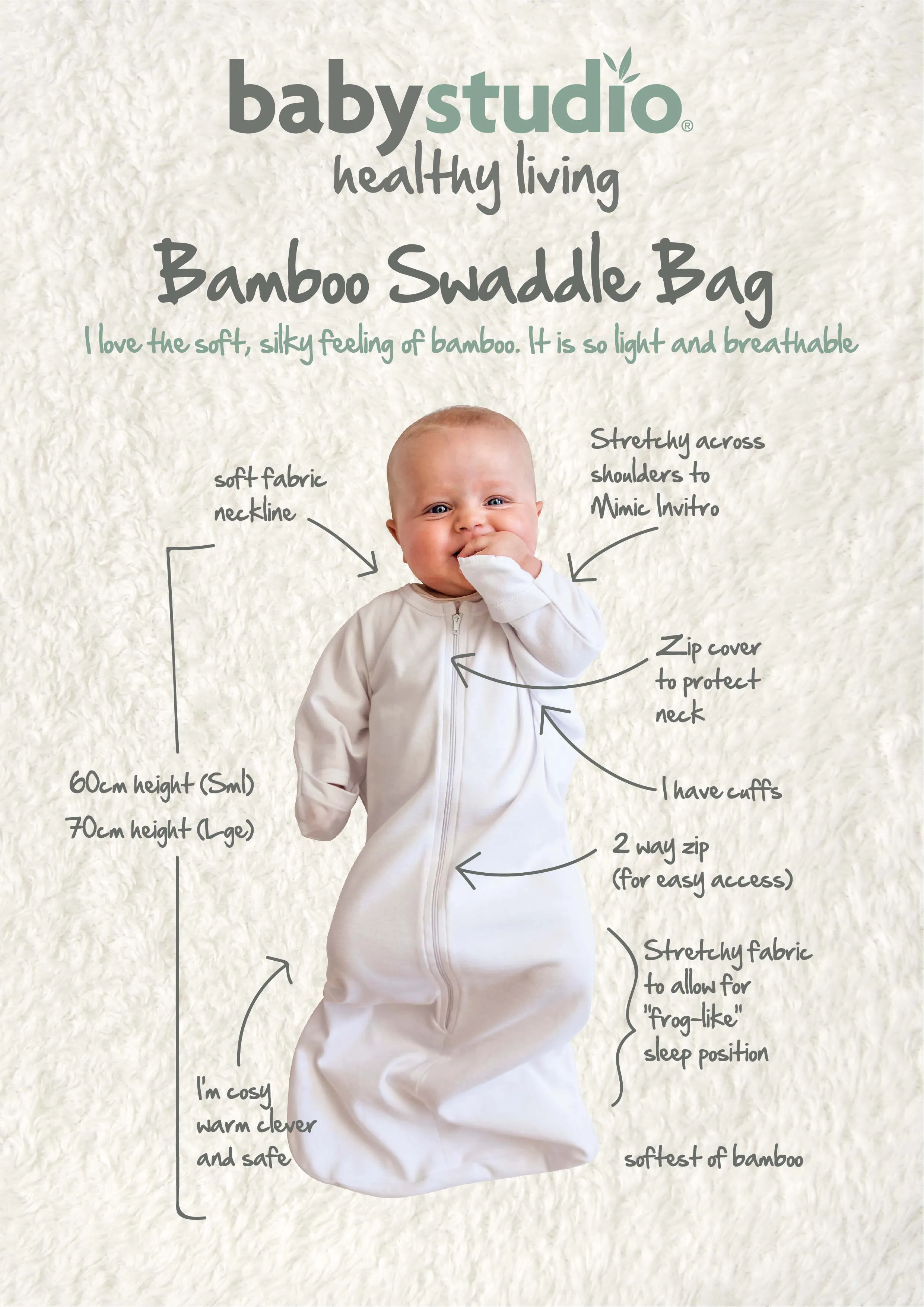 babystudio swaddlebag bamboo 0.5 TOG large navy