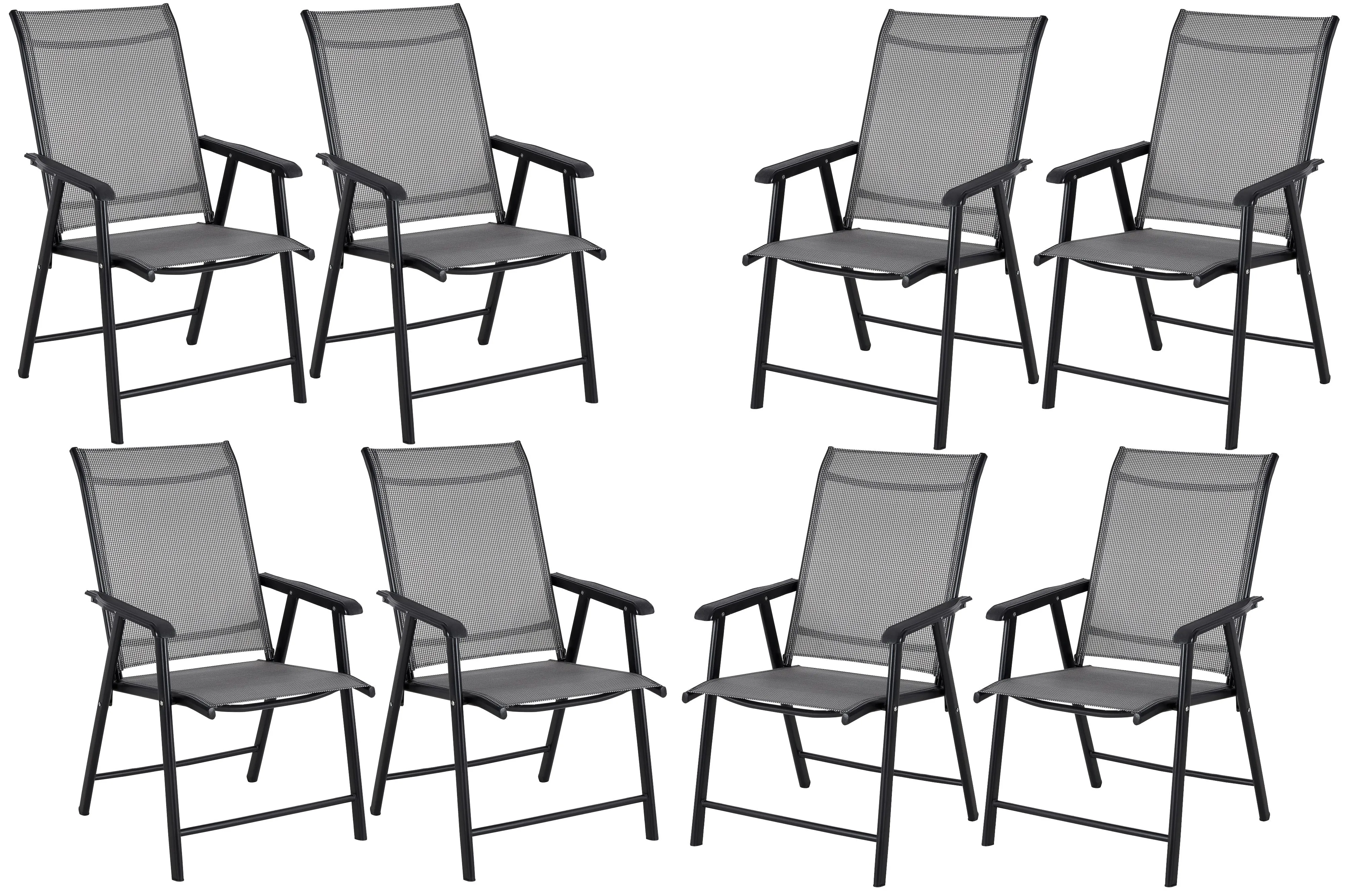 BTExpert Heavy Duty Patio Folding Chair Outdoor Indoor Portable Dining Sling Back Metal Frame with Armrests Lawn Pool Courtyard Porch Balcony Garden Set of 8