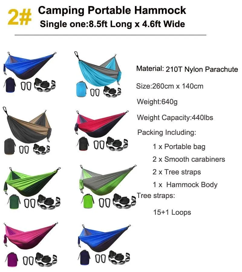 Camping Hammock Single & Double Portable and Lightweight High-strength parachute fabric