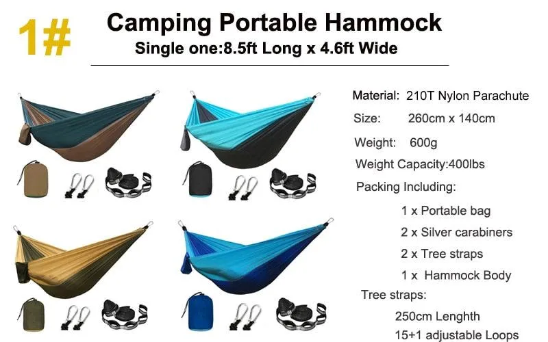 Camping Hammock Single & Double Portable and Lightweight High-strength parachute fabric