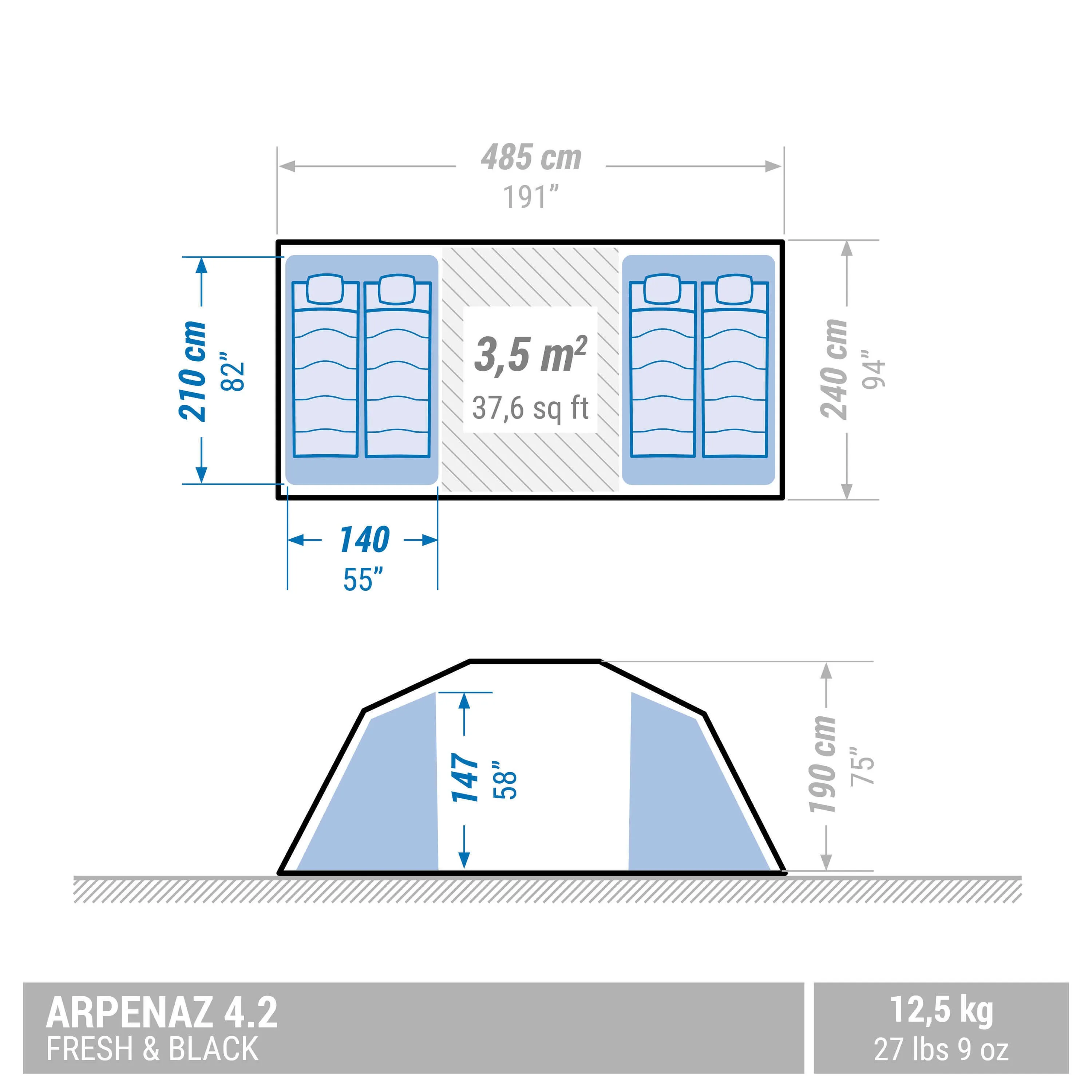 Camping tent Quechua Fresh & Black Arpenaz 4.2 4-person, white/blue