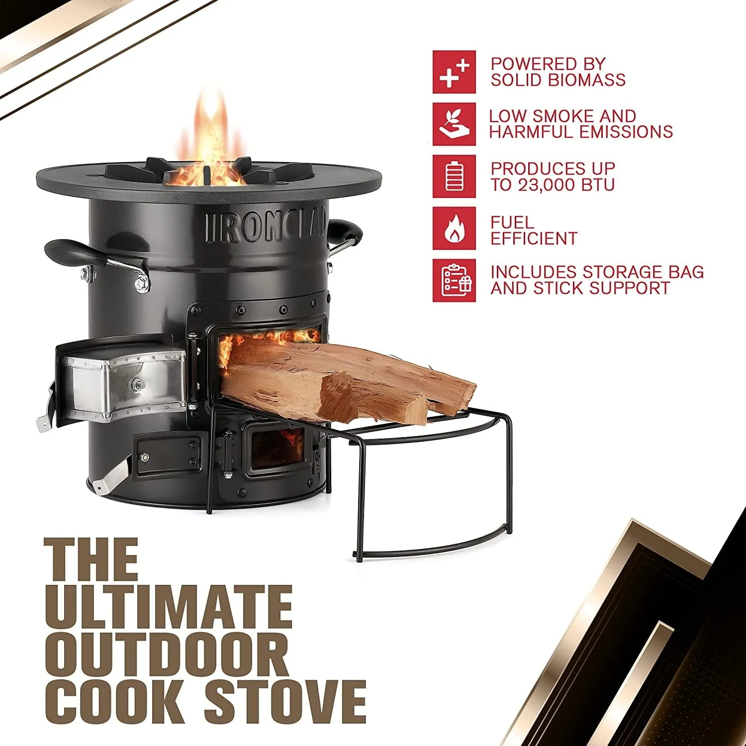 classic Supply Rocket Stove â Camping Wood Stove for Emergency Preparedness, Survival, Off Grid Living Supplies â Portable Wood Burning Stove with Canvas Storage Bag and Fuel Support System