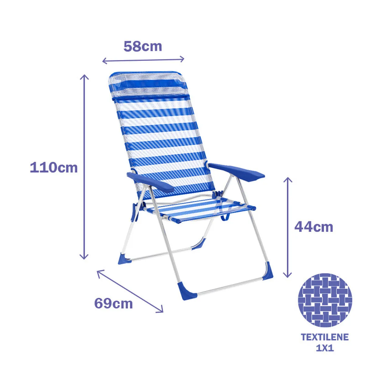 Folding Chair Marbueno Blue White 69 x 110 x 58 cm