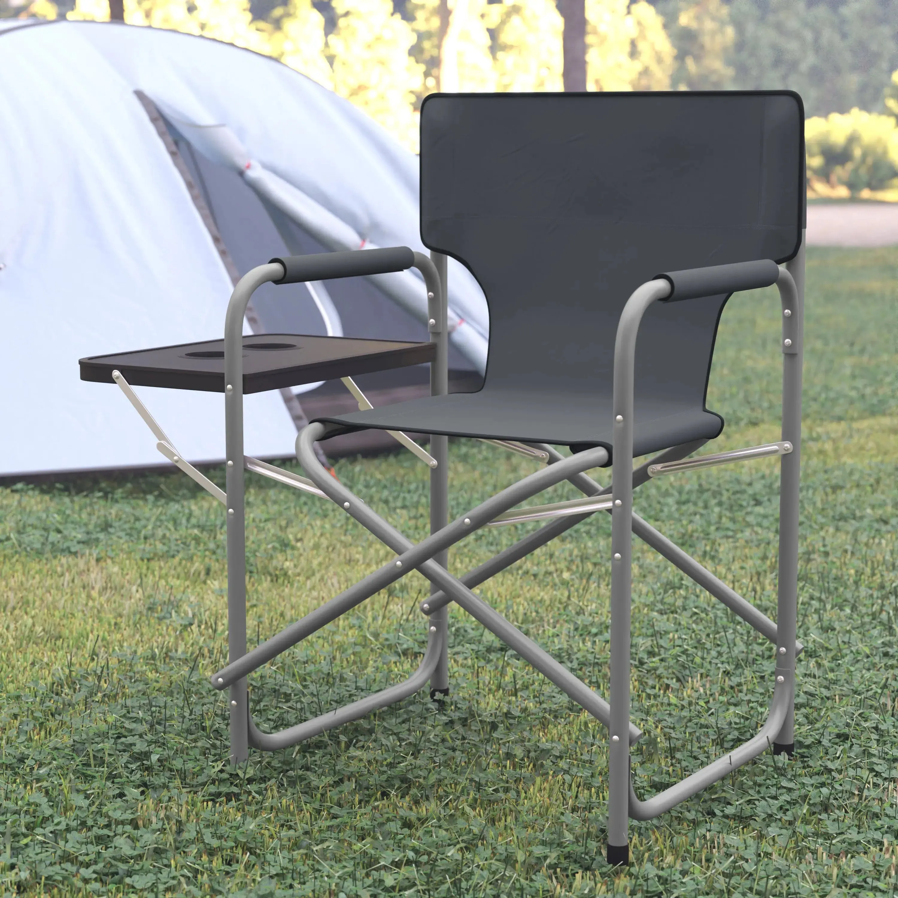 Folding Director's Camping Chair with Side Table and Cup Holder