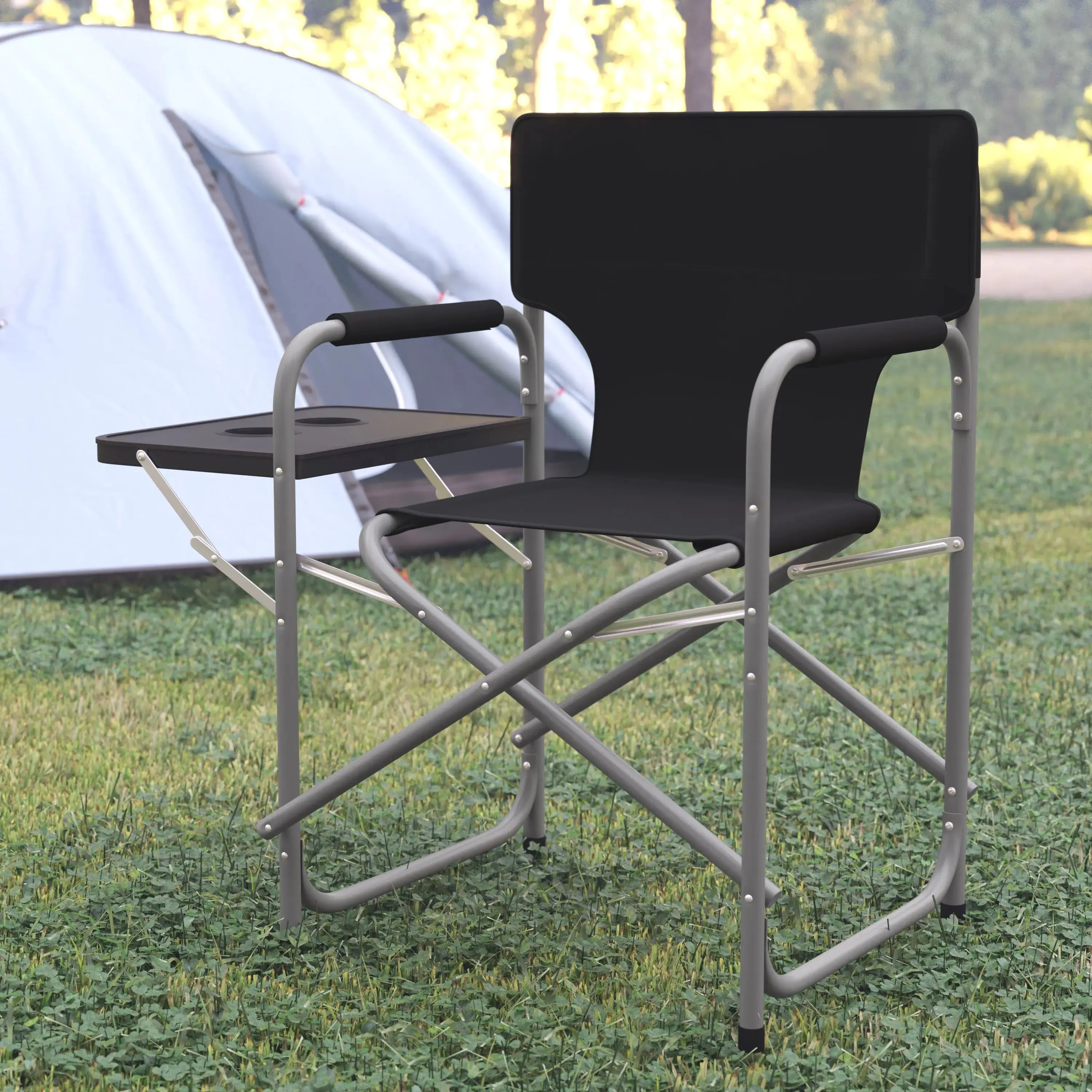 Folding Director's Camping Chair with Side Table and Cup Holder