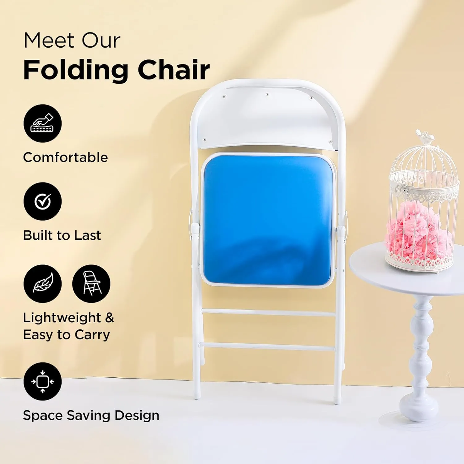 Homestic Folding Chair Office Chair Meeting Room Training Chair Student Dormitory Backrest Chair Reading Chair Iron Dining Chair Makeup Chair Furniture,Blue