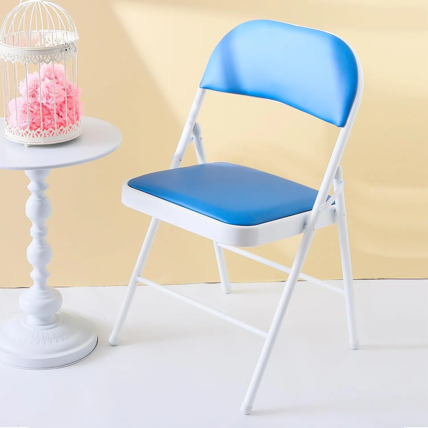 Homestic Folding Chair Office Chair Meeting Room Training Chair Student Dormitory Backrest Chair Reading Chair Iron Dining Chair Makeup Chair Furniture,Blue