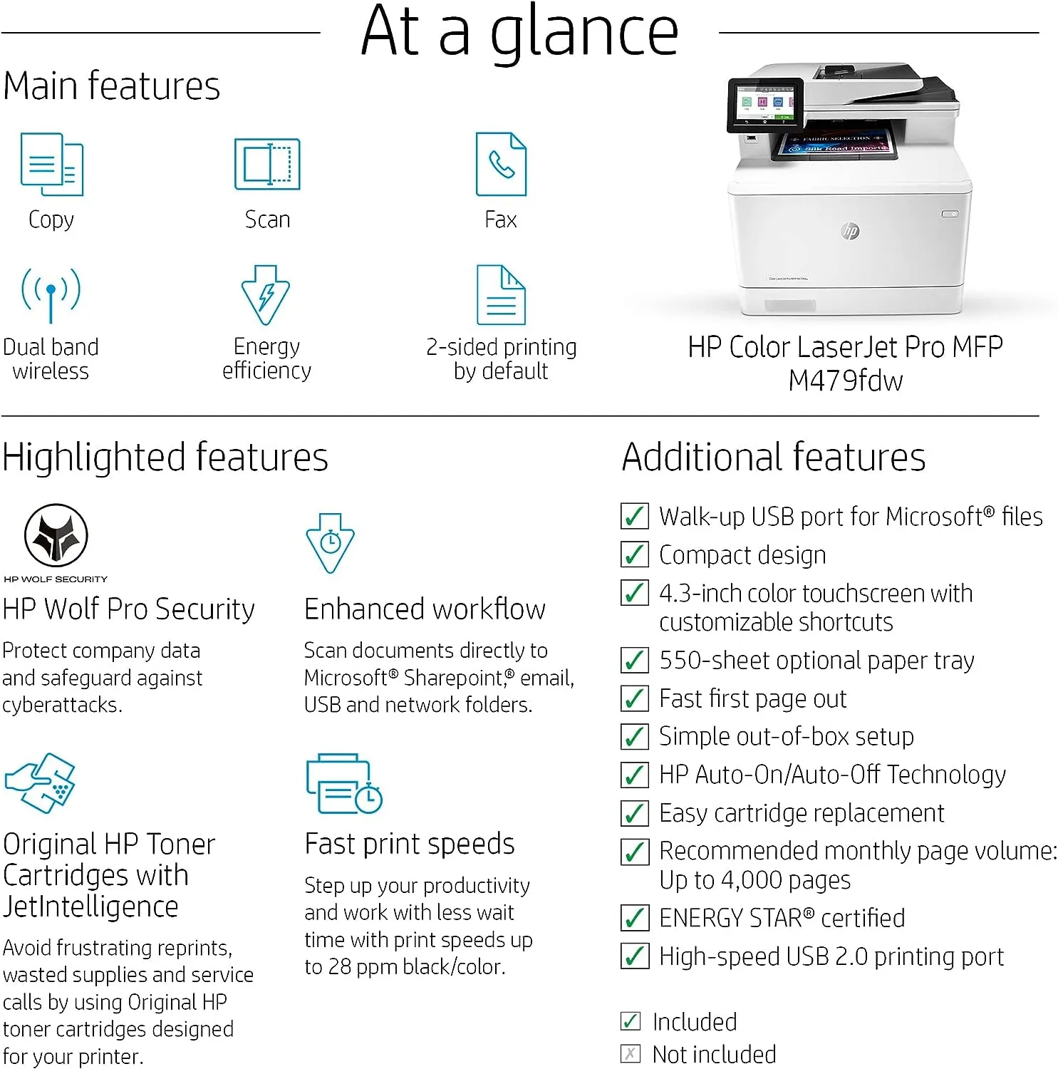 HP Color LaserJet Pro MFP M479dw, Copy, Scan, Fax - [W1A77A]