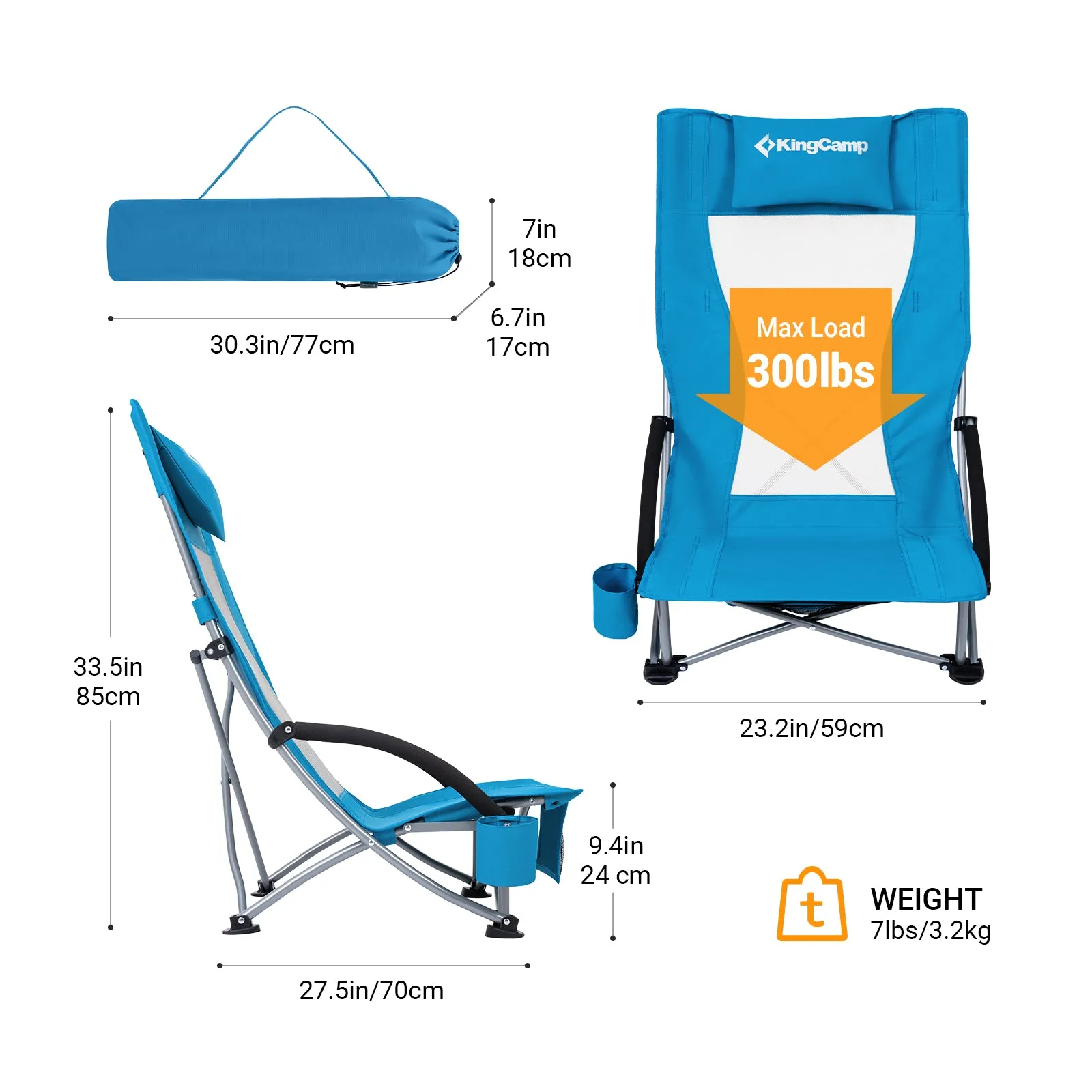 KingCamp High Mesh Back Beach Folding Chair