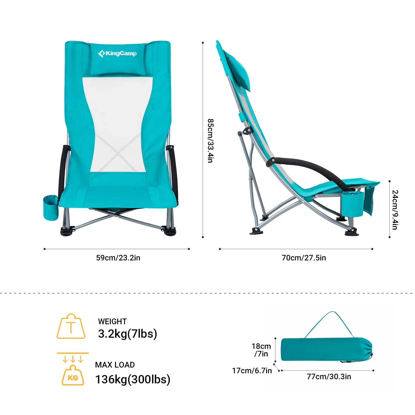 KingCamp High Mesh Back Beach Folding Chair