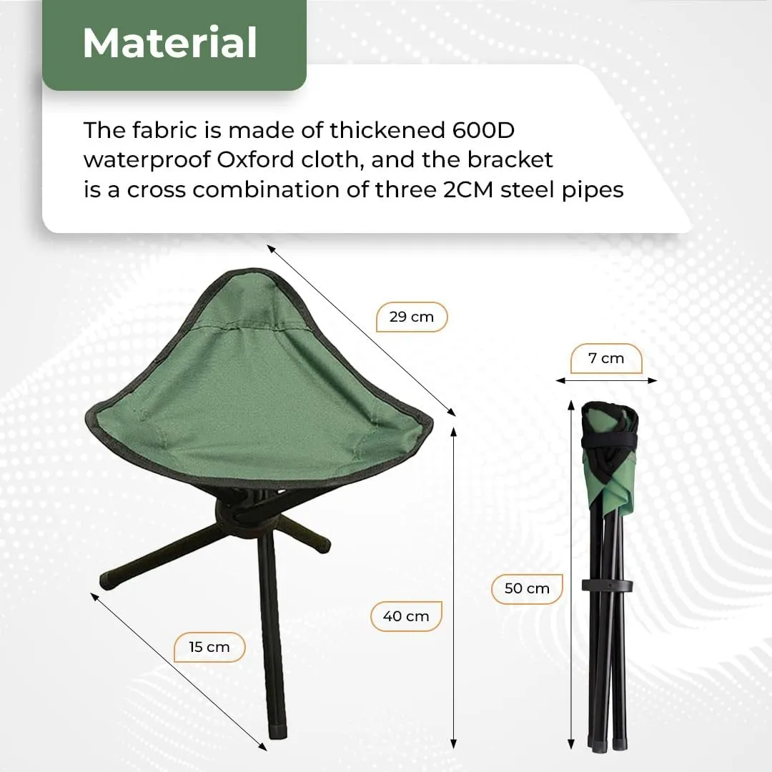 Kuber Industries Portable Stool for Travelling|Foldable Outdoor Sitting Chair|Tripod 3 Leg Chair for Camping, Picnic, Hiking|Pack of 4|Green