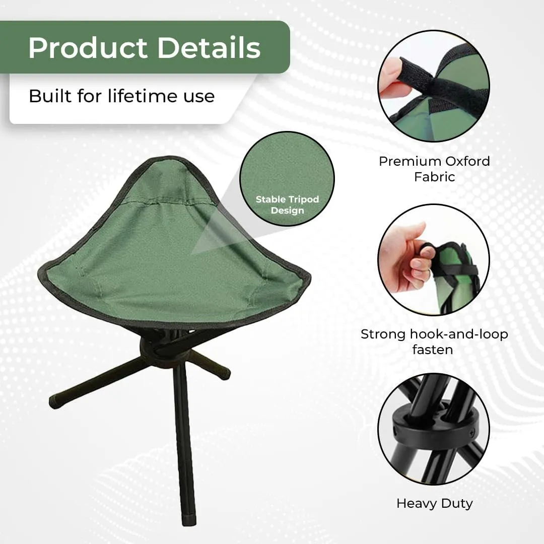 Kuber Industries Portable Stool for Travelling|Foldable Outdoor Sitting Chair|Tripod 3 Leg Chair for Camping, Picnic, Hiking|Pack of 6|Green