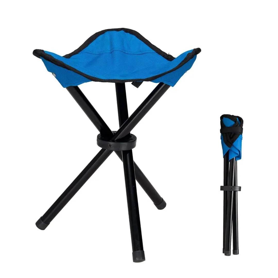 Kuber Industries Set of 4 Portable Stools for Travelling|Foldable Outdoor Sitting Chair|Tripod 3 Leg Chair for Camping, Picnic, Hiking|Blue