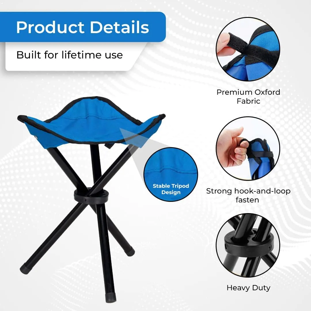 Kuber Industries Set of 4 Portable Stools for Travelling|Foldable Outdoor Sitting Chair|Tripod 3 Leg Chair for Camping, Picnic, Hiking|Blue