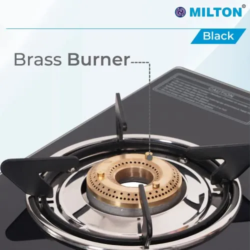 MILTON Premium 3 Burner Black Manual Ignition LPG Glass Top Gas Stove, (ISI Certified)