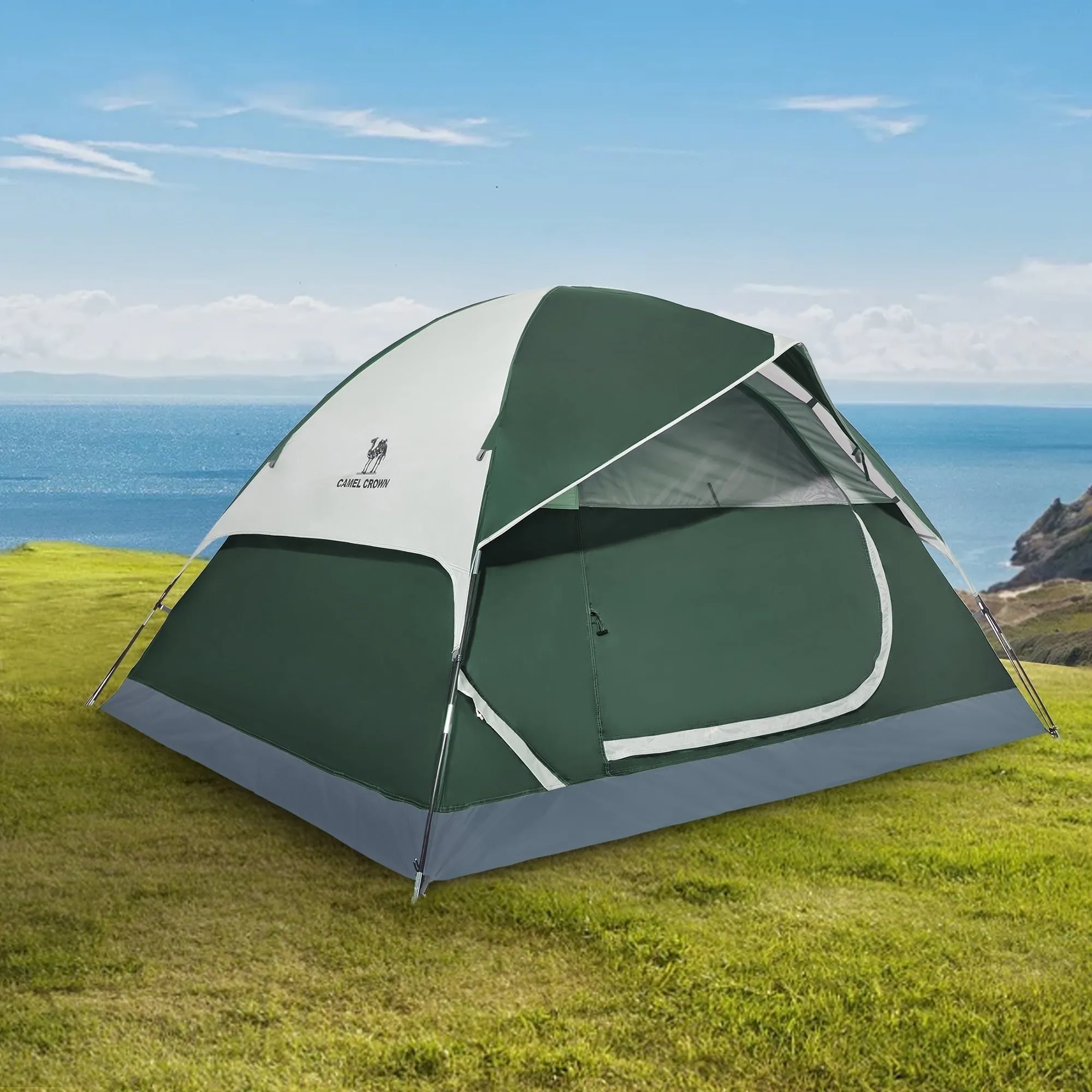 premium 3-4 Person Dome Tent Waterproof Camping Tents Outdoor Travel Backpacking Tent,Navy Blue Gray