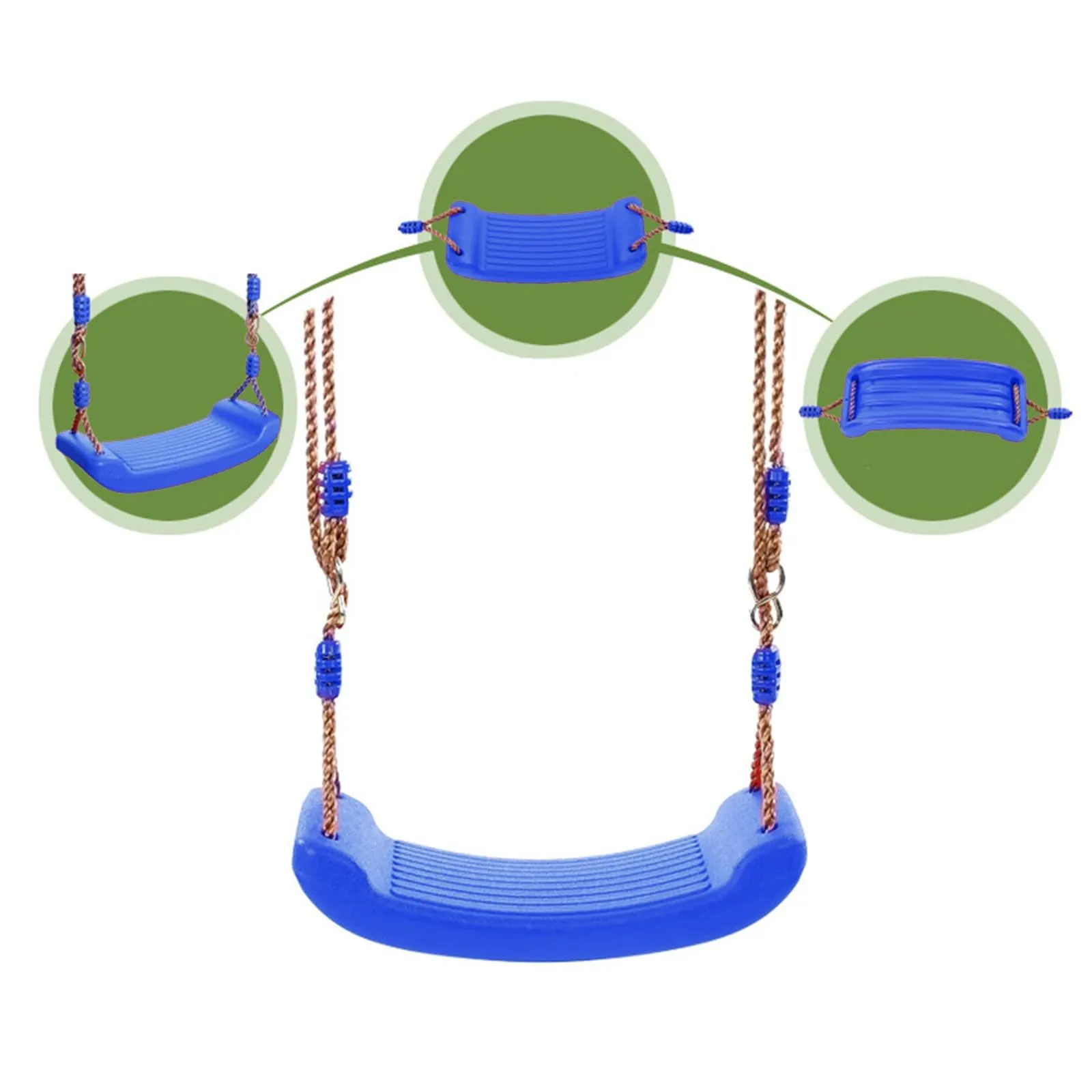 REZNOR Kids Indoor Outdoor Plastic Swing Seat with Hight Adjustable Rope Strong Tree Swing for Playground Backyard Holds 120kg for 3-12 Years Kids Children (Blue)