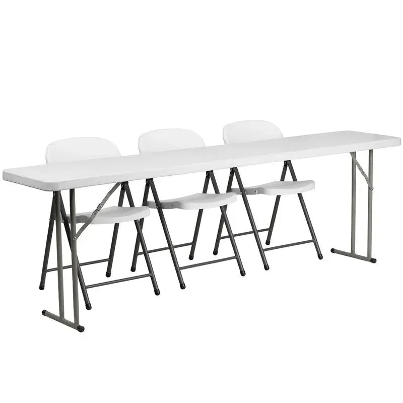 Rivera 4pcs 18''W x 96''L Plastic Folding Table Set w/3 White Folding Chairs