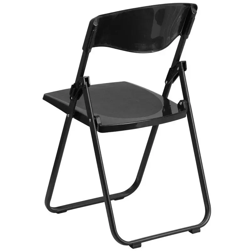 Rivera Heavy Duty Plastic Folding Chair, Black, Contoured Back