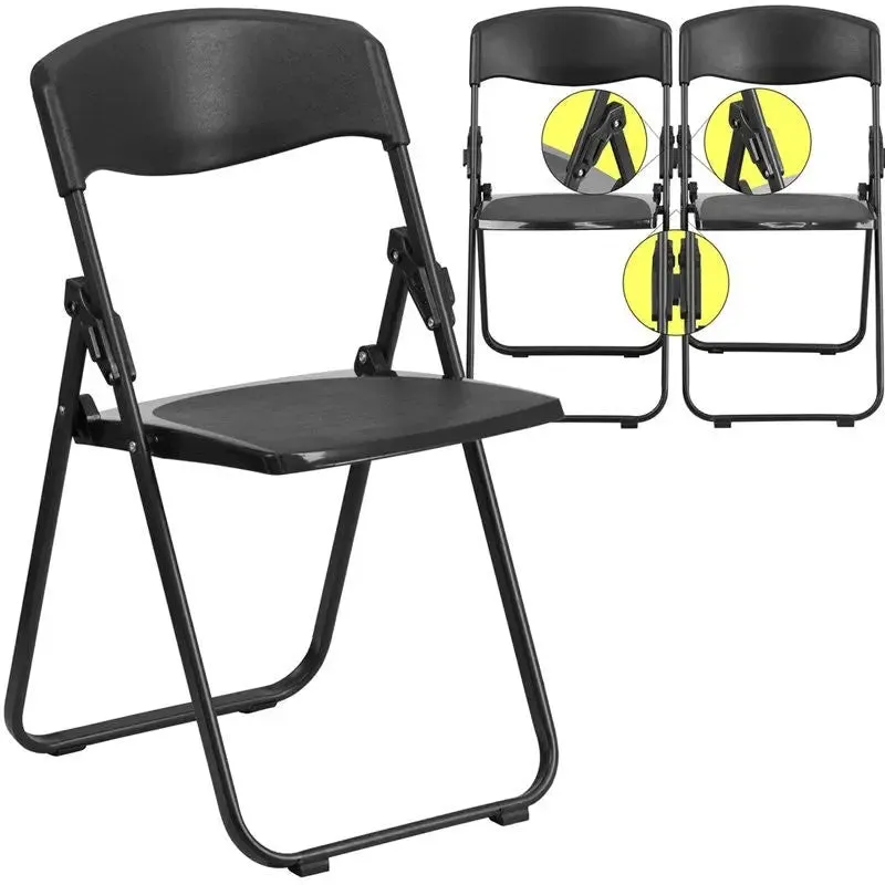 Rivera Heavy Duty Plastic Folding Chair, Black, Contoured Back