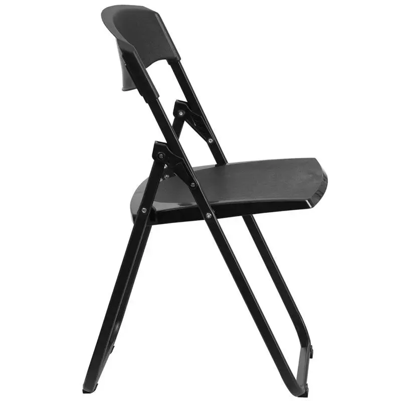 Rivera Heavy Duty Plastic Folding Chair, Black, Contoured Back