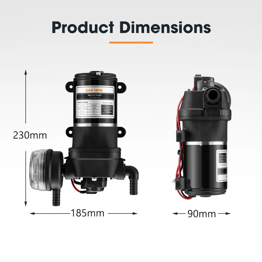 San Hima 12V Water Pump 12L/min Pressure Self Priming Caravan Camping Boat