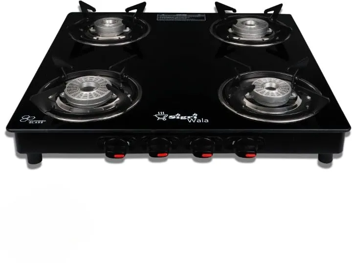 Sigri-wala 4 Burner Tornado Delux ISI Certified LPG Only Glass Manual Gas Stove (4 Burners)