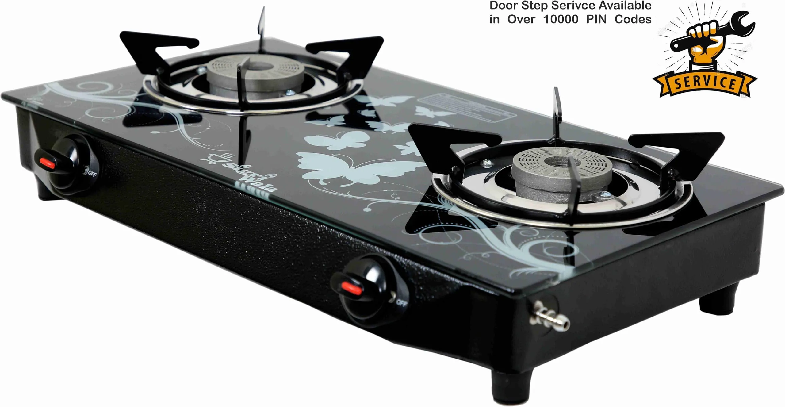 Sigri-wala Dosa tawa & Fry pan Combo Delux Glass Manual Gas Stove (2 Burners)