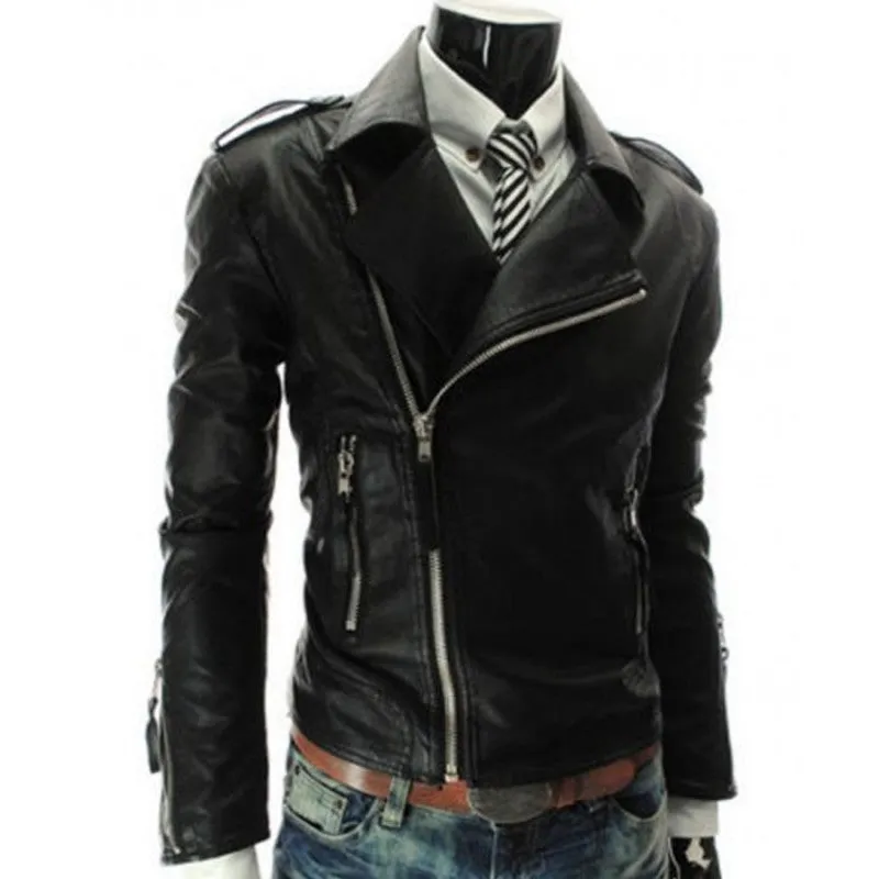 Slim Fit Zipper Mens Asymmetrical Jacket