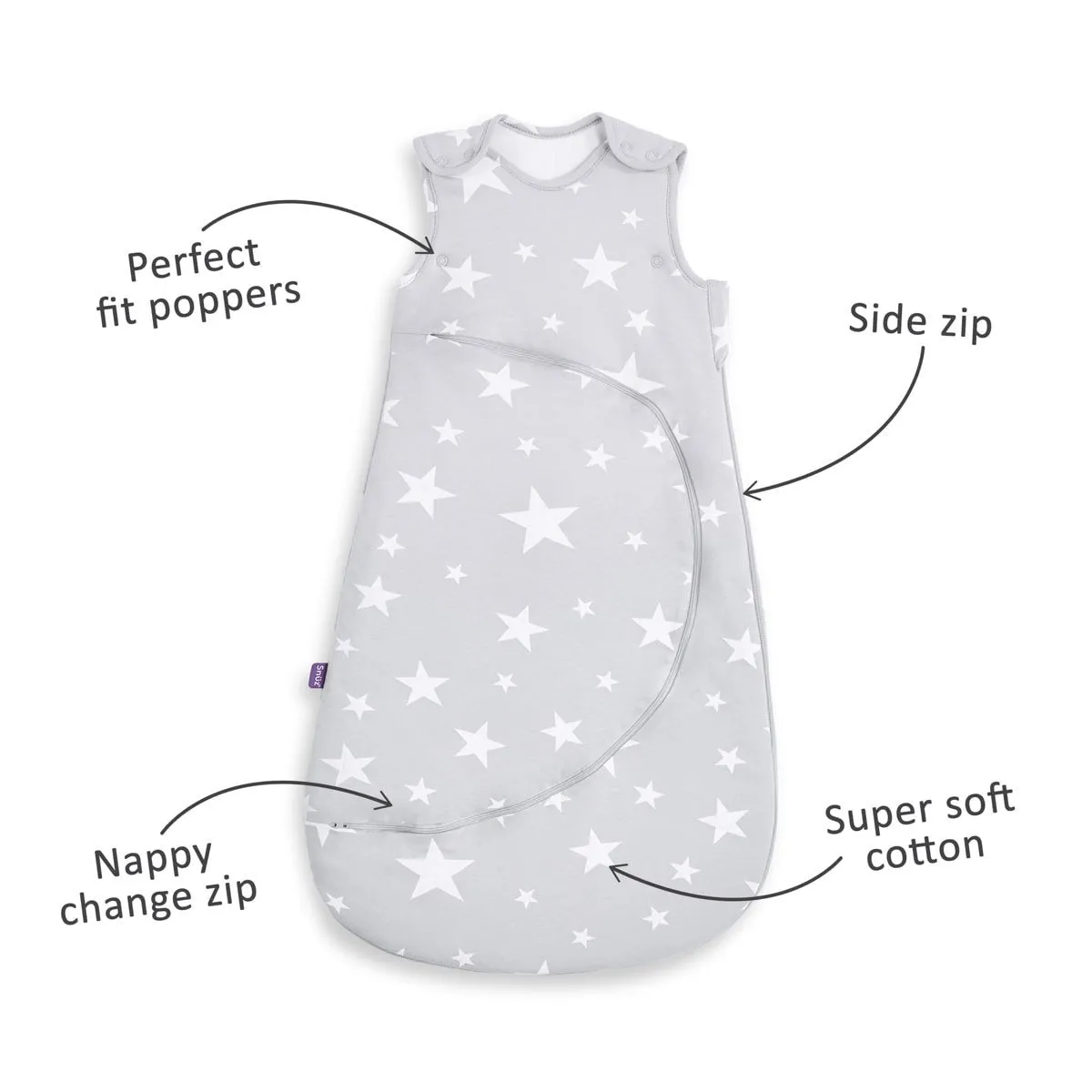 SnuzPouch Sleeping Bag in Stars - White