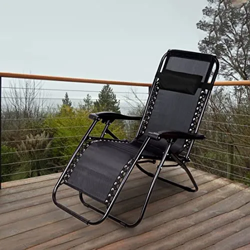 STAR WORK Zero Gravity Relax Chair for Lounge,Easy Chair for Lawn | Portable and Foldable Recliner Chair for Resting | Adjustable Pillow | Full Body Support, Alloy Steel, Black