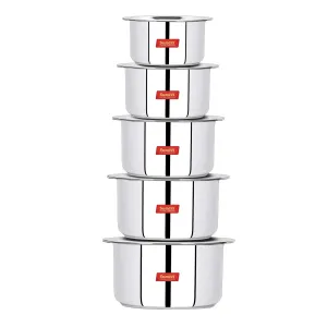 Sumeet Stainless Steel Cookware Set With Lid, 1 L to 3 Liter, 10 Piece (White), Polished