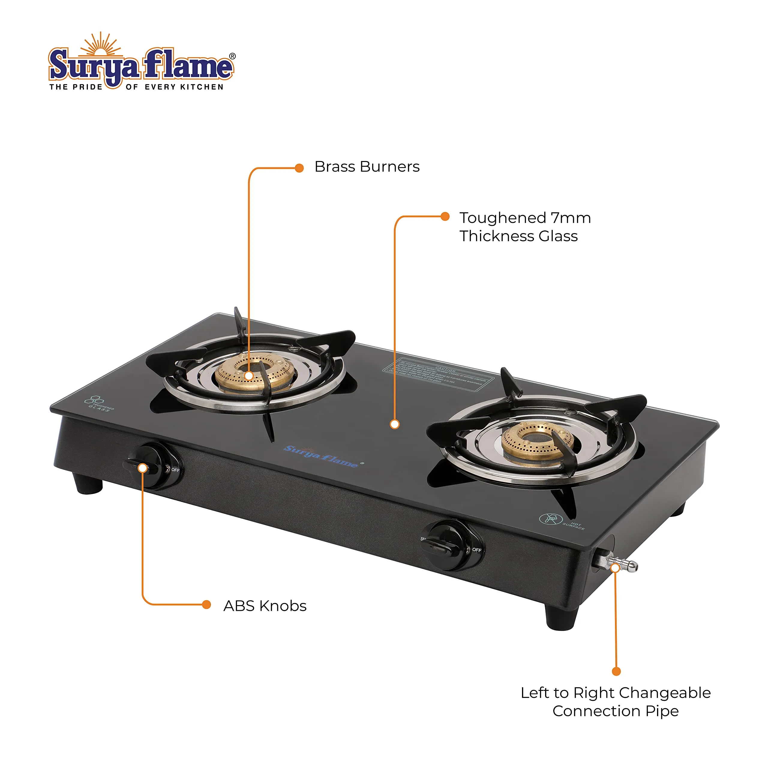 Surya Flame LPG Gas Stove 2 Burner Glass Top Lifestyle Cooktop With BIS Certified Doorstep Warranty 2 Years (Black)