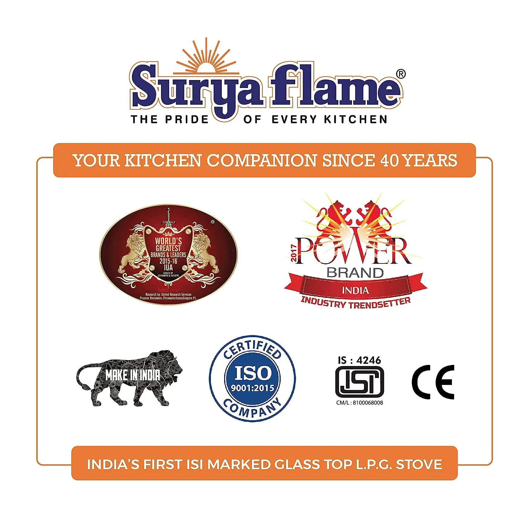 Surya Flame Smart Gas Stove 3 Burner Manual Toughened Glass Cook Top Black Powder Coated Body LPG Gas Stove 2 Years Complete warranty Including Glass