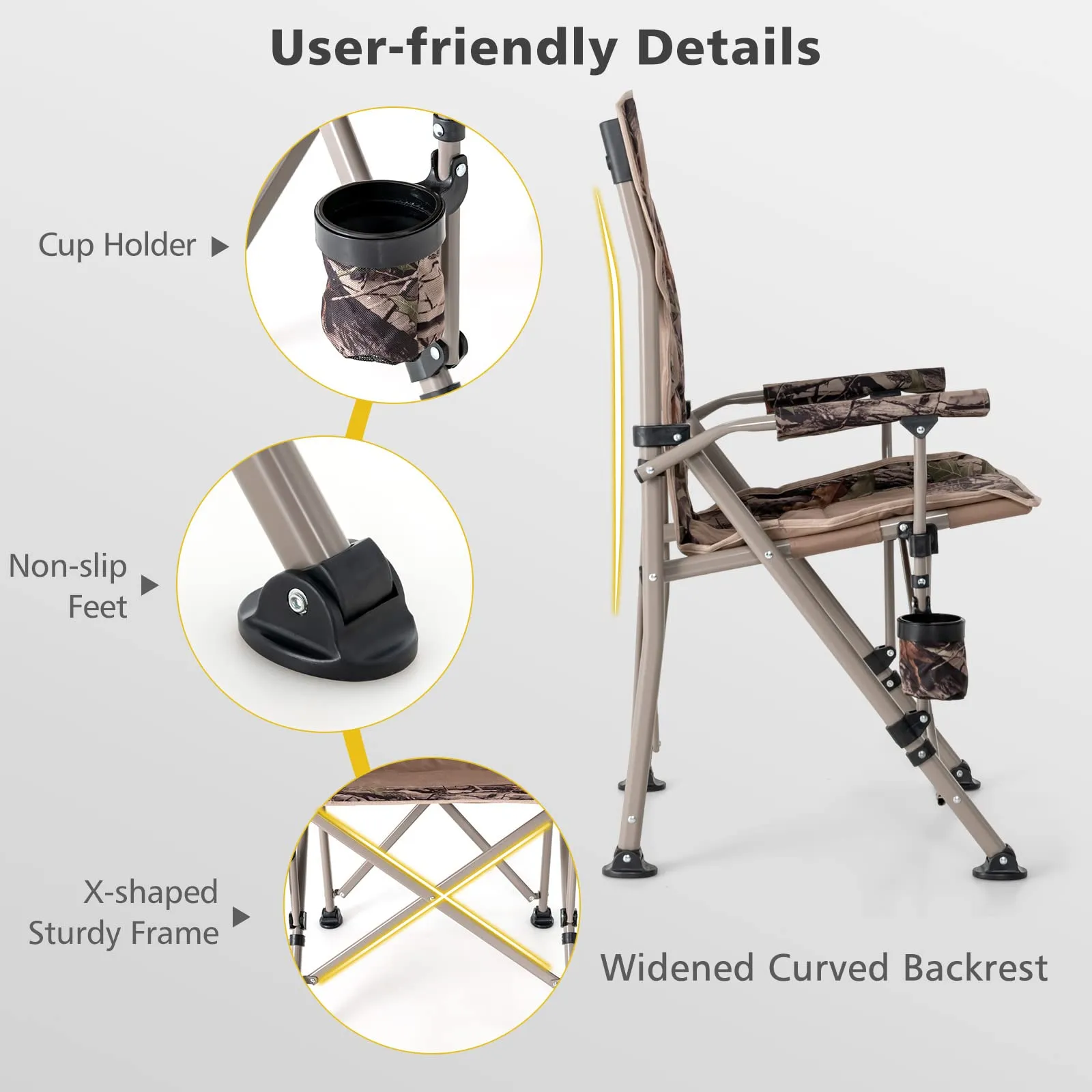 Tangkula Folding Camping Chair, Portable Camp Chair with Padded Seat, Cup Holder, Armrest, Heavy Duty Metal Frame