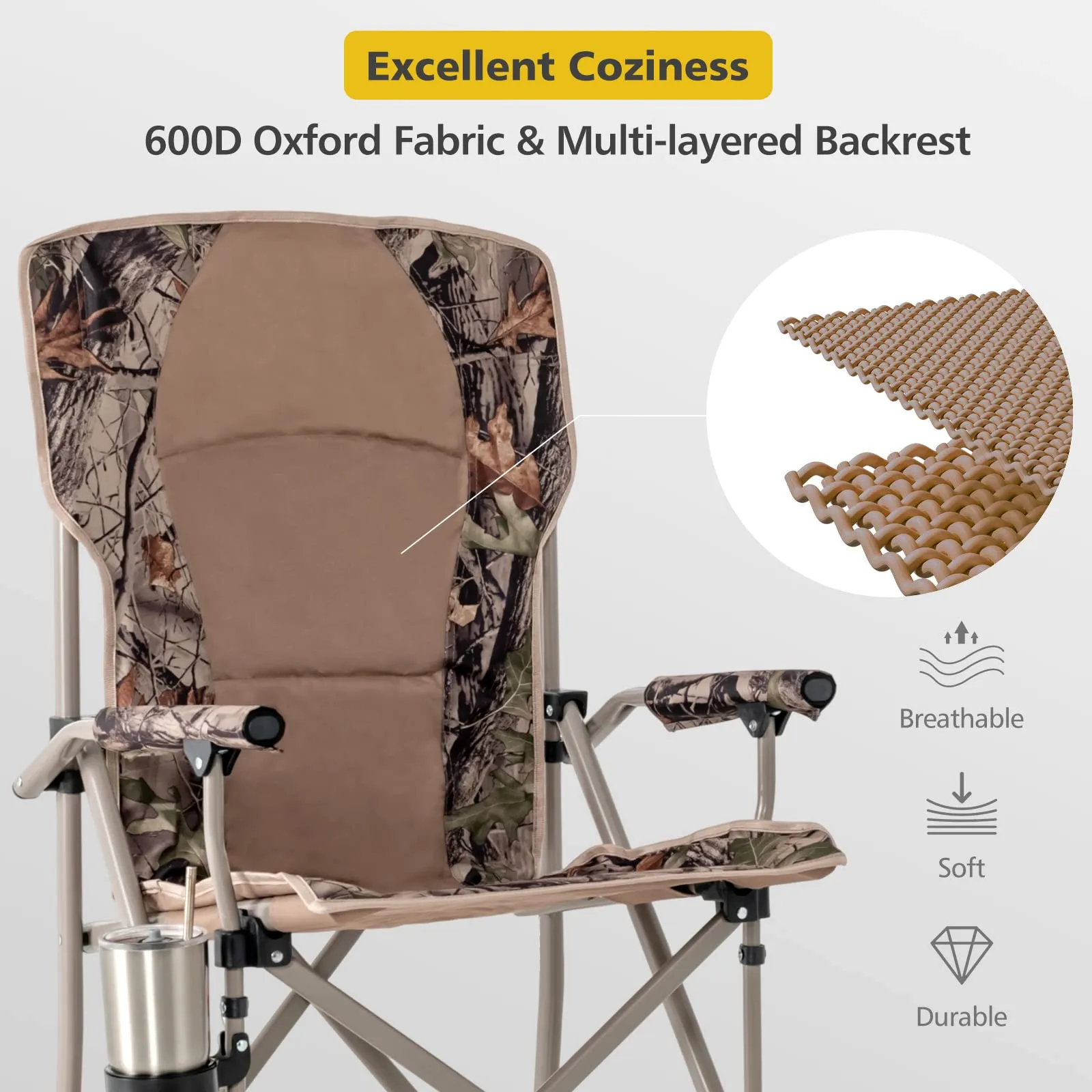 Tangkula Folding Camping Chair, Portable Camp Chair with Padded Seat, Cup Holder, Armrest, Heavy Duty Metal Frame