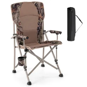 Tangkula Folding Camping Chair, Portable Camp Chair with Padded Seat, Cup Holder, Armrest, Heavy Duty Metal Frame