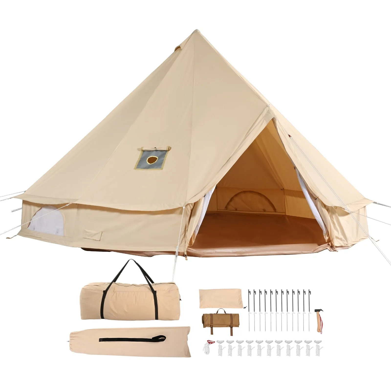 versatile Canvas Bell Tent, All-Season 4m/13.12ft Yurt, Camping Canvas Tent with Stove Jack, Ventilated Tent for 6 Persons, Ideal for Family Camping, Outdoor Hunting Gatherings